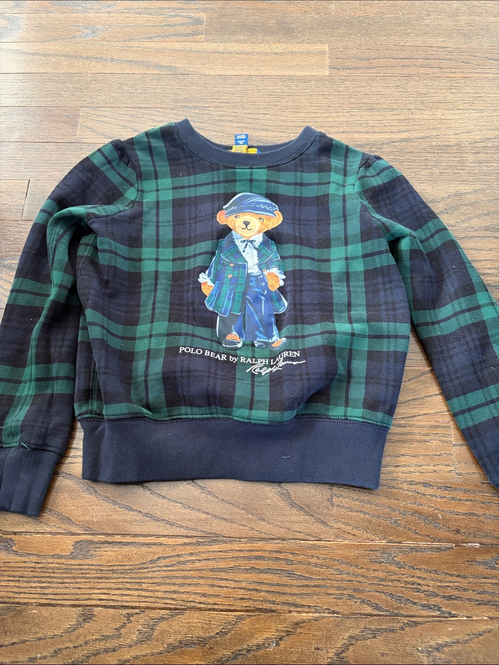 Polo by Ralph Lauren Green & Navy Plaid Polo Bear Crewneck girls size 8-10
